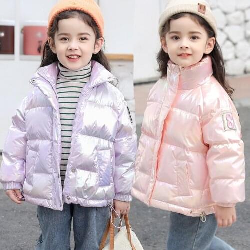 2021 new girls winter jacket Sequin waterproof down jacket fashion foreign space cotton padded jacket 4-10 years old pink jacket