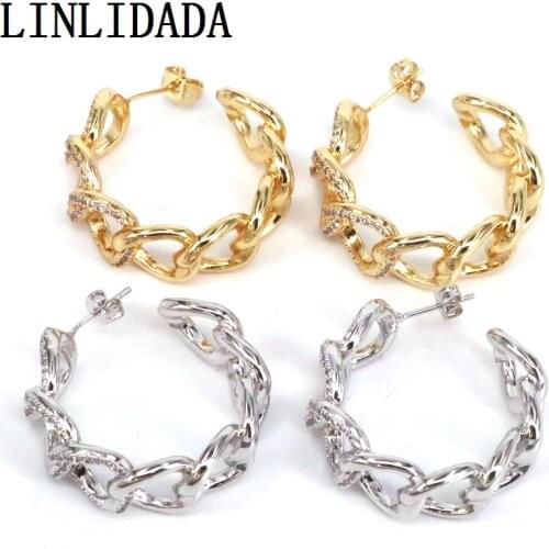 5Pairs, Gold Silver Plated Trendy Chain Geometric Stud Earrings Metal Copper Earrings Fashion Jewelry Girls Party Gift