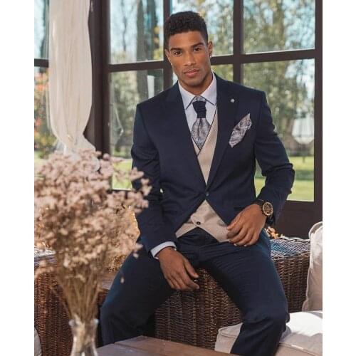 Jacket+Pants) Classic Business Navy Blue One Button Slim Fit Tuxedo Wedding Man Suit 2 Piece Formal Man Blazer Custom Made