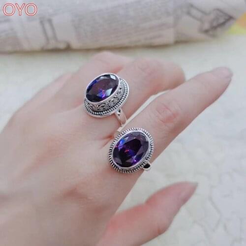 Real s925 sterling silver amethyst zircon ring women fashion light luxury oval index finger ring new