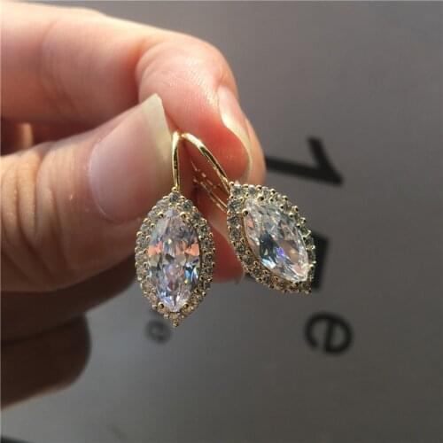 Luxury Crystal Female Purple Stone Earrings Cute Small Gold Color Clip Earrings Vintage Wedding Earrings For Women