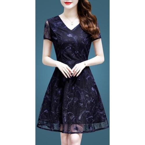 S-4XL Women Retro Vintage Dress Summer Party Dresses Elegant Vestidos Casual Plus Size Sexy Mother Mesh Embroidery Party 8460