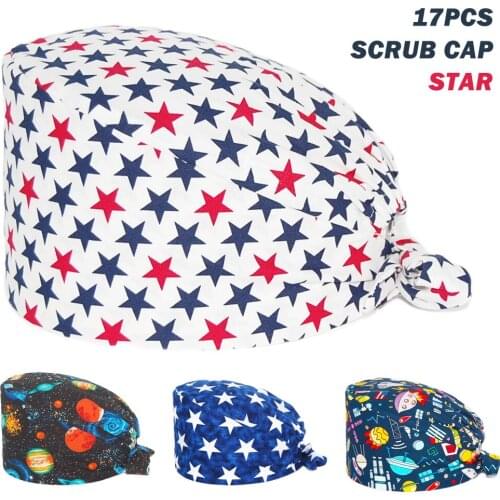 Wholesale Scrubs Hat Cotton Universe Printing Adjustable Nursing Caps Beauty Salon Pet Shop Working Accessories Scrub Cap Women