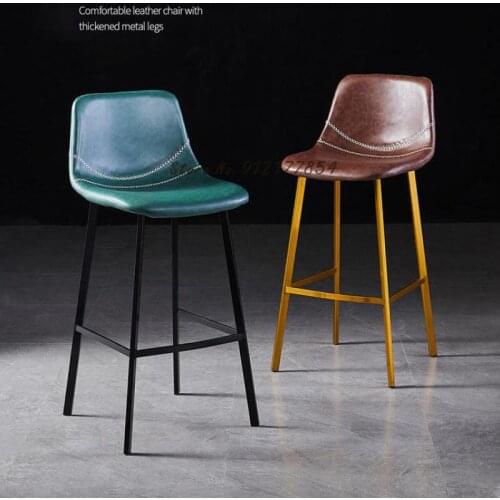 Nordic Bar Stool Modern Minimalist Bar Chair High-foot Home Backrest Reception Light Luxury Wrought Iron Bar Chair