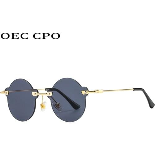 OEC CPO Rimless Round Sunglasses Women Ultralight Metal Black Sun Glasses Female Fashion Elegant UV400 Eyewear Men Shades O789
