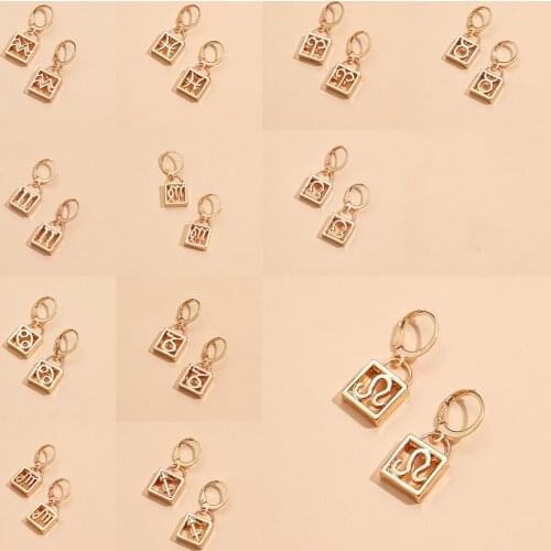 European and American simple keychain jewelry with twelve constellation earrings Pisces Leo Aries pendant earrings