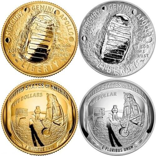 Vintage Apollo 11 Coin 2019 US 50th Anniversary Moon Landing Silver Gold Plated Commemorative Gift