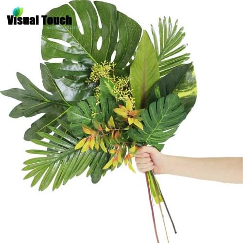 Visual Touch 1pc Artificial Fake Monstera Palm Leaves Green Plants Wedding DIY Photo Background Prop Party Decoration