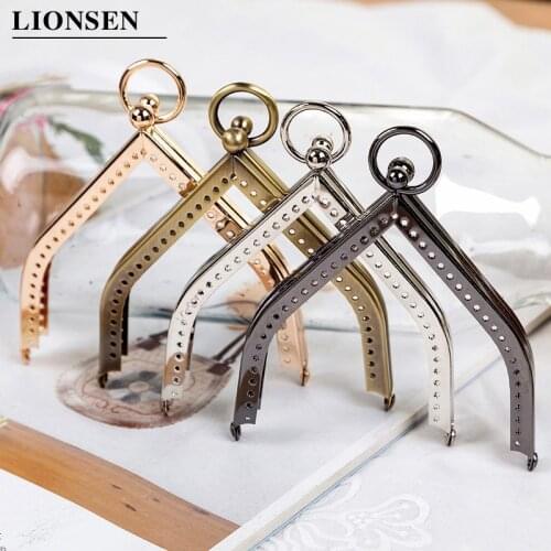 LIONSEN 11cm Triangle Purse Frame Kiss Clasp DIY Metal Accessories For Bag Frame Vintage Coin Purse Metal Clutch Bag Frame