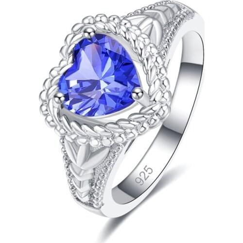 JROSE New Fashion Crystal Light Blue Heart Shaped Wedding Rings For Women Zircon Engagement Silver Ring Glamour Jewelry