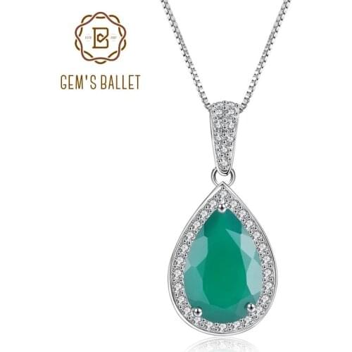 GEMS BALLET Water Drop Natural Green Agate Gemstone 925 Sterling Silver Vintage Pendant Necklace for Women Party Fine Jewelry