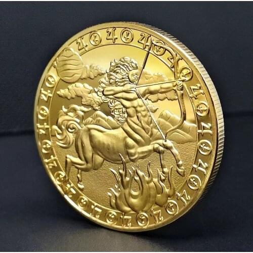 Twelve Constellation Zodiac Gold Commemorative Coins Euro Astrology Sagittarius Tarot Wishing Sun God Lucky Love Medals