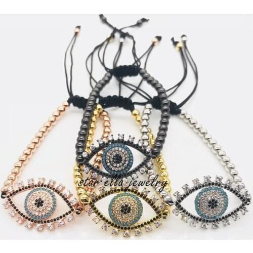 10pcs/lot Handmade Brass Bead Strand Bracelet Classic Marquise Turkey Evil Eye Adjustable Rope Macrame Bracelet Jewelry