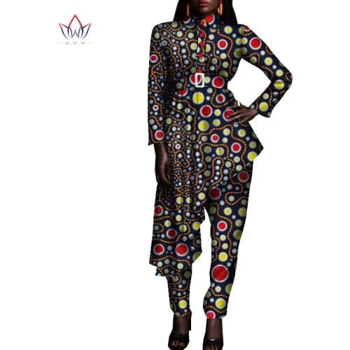 2021 African Long top and Pants Suit Women Full Sleeve Ladies Suits Two Pieces Women African Clothing Plus Size 7XL WY8617