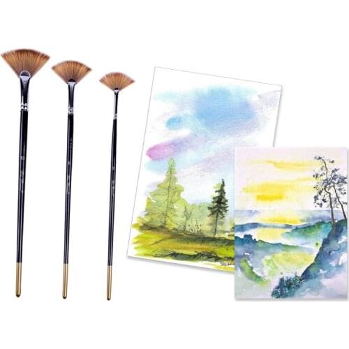 3 Fan-shaped Copper Tube Mixed Color Watercolor Nylon Hair Brushes Set Rod Oil Acrylic Painting Brush Pen Art Supplies