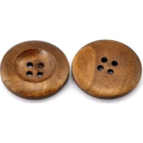 50PC Coffee 4 Hole Round Wood Buttons Scrapbooking Sewing Buttons 25Mm