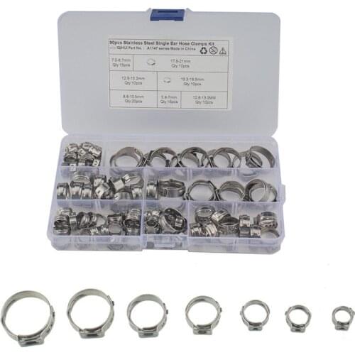 90PCS/lot Stainless Steel Car Single Ear Hydraulic Hose O-clamp Fuel Air Pipe Clamp