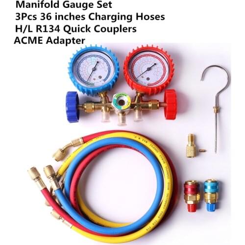 A/C Manifold Gauge Refrigeration Air Conditioning Tool Set for Car A/C With Hose and Hook R12 R22 R502 R134a With Quick Couple