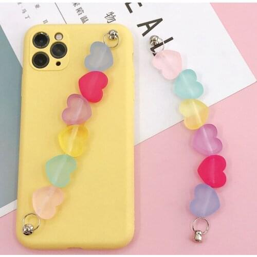 ZiccoWong Acrylic Colorful Heart Chain Bracelet Mobile Phone Lanyard Cell Phone Chain 2021 Hanging Phone String Wristband