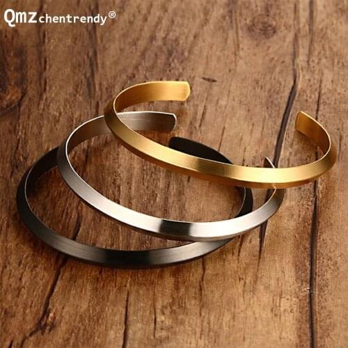 Girls Simple Style Northern Europe Gold black Punk Bracelets Stainless steel 6mm Cuff Bangle Bracelets For Women wholesale