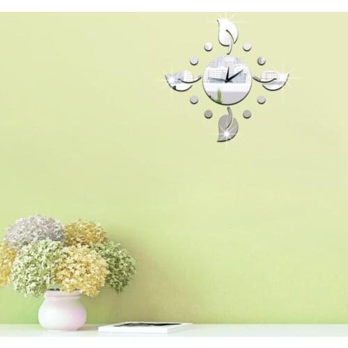 DIY creative wall clock Technological clock Mirror Acrylic 3D Gardenia flower Wall sticker clock Home Decoration