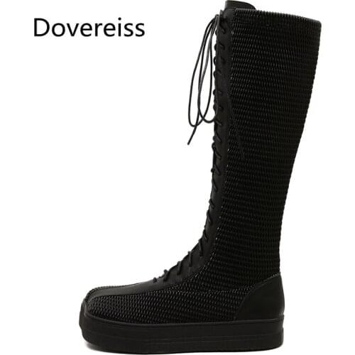 Dovereiss Fashion Womens Shoes Winter Sexy Elegant Concise Mature ankle platform Square toe Cross tied Knee high boots 34-39