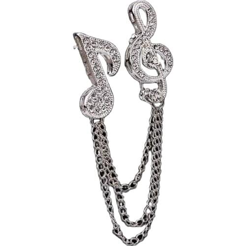Elegant Music Note Crystal Chain Tassel Brooch Jewelry Silver Rhinestone Pin Brooches For Gift Unisex Jewelry