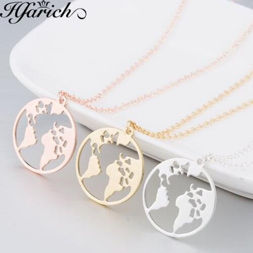 Hfarich Globe World Map Necklace Earth Day Gift For Best Friends Wanderlust Pendants Personalize Fashion Outdoor Necklace Best