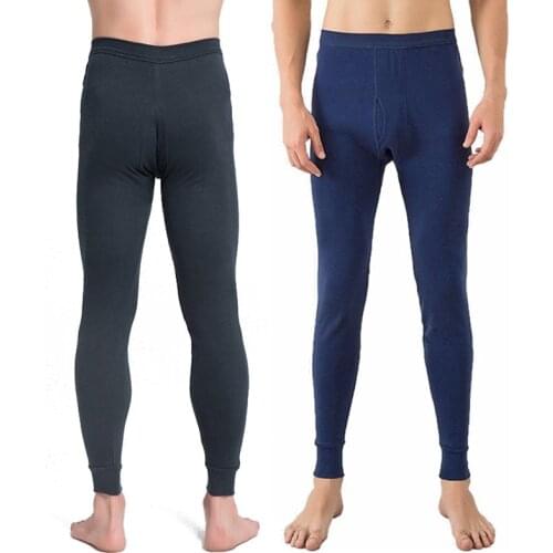 Cotton Mens Long Johns Warm Thermal Pants Breathable Under Trousers Solid Color Thermal Underwear Men Sleepwear Breathable