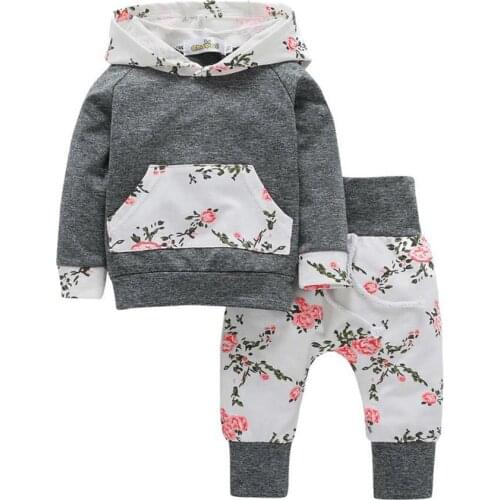 2pcs Toddler Infant Baby Boy Girl Clothes Set Floral Hoodie Tops+Pants Outfits Girls Clothing Sets 2020 summer Girls Clothes Set