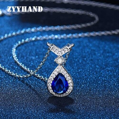 Royal Blue Women Zircon Pendant Necklace 2021 Girl Drop Water 3 Colors Clean Stone AAA Zirconite Neck Jewelry