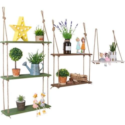 Creative simple wall racks hemp rope word partition free punching solid wood wall hanging living room wall decoration