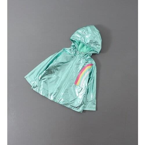 2 to 4Y Shiny Gold Blue Girls' Jacket, Hooded with Cotton Lining, Toddler Girl fall clothes, Rainbow Detail