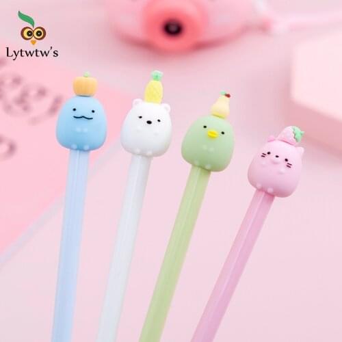 1 Piece Lytwtws Kawaii Gel Pen Korean Cartoon Creative Cute Fruit Head School Office Stationery Sweet Pretty Lovely Funny