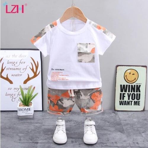 LZH 2021 New Summer Tracksuit For Children Fashion Short Sleeve Camouflage Sets For Boys Thin Section Breathable Kids Clothes