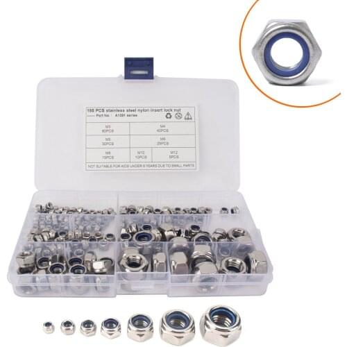 Stainless Steel Nylon Outer Hexagon Nut Anti-skid Locking Hexagon Nut M-m12 Fine Thread Nut Box Set