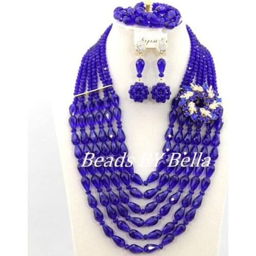 New Trendy Royal Blue Crystal Beads Necklace African Wedding Bridal Jewelry Set Wedding Bridal Jewelry Set Free Shipping ABY102