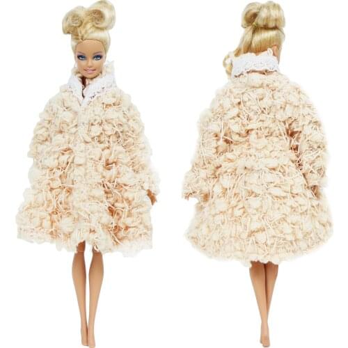 One Set Beige Winter Knitted Sweater Pure Manual Handmade Doll Coat Dress Clothes for Barbie Doll Accessories Dollhouse Toy