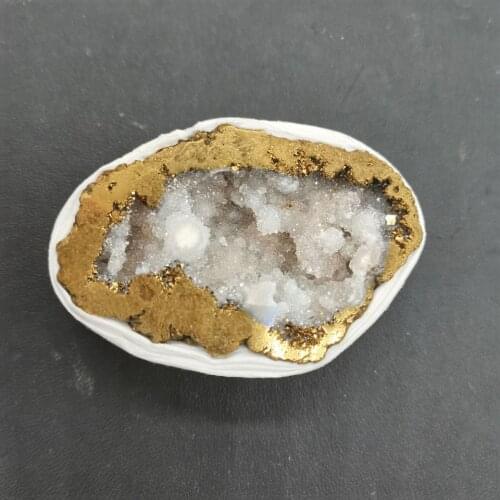 Gold natural agate crystal hole cornucopia office furniture feng shui decorations