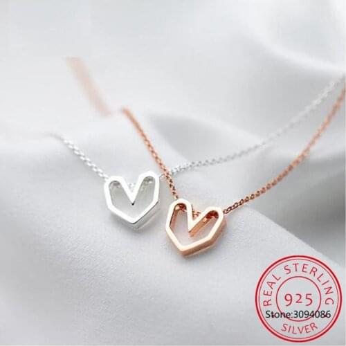 Rose Gold Color Geometric Heart Choker Necklace Charm Sexy 100% 925 Sterling Silver Pendant For Women Party Jewelry Gift