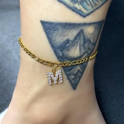 Simple Classic A-Z Crystal Letter Anklet For Men Gold Stainless Steel Chain Original HipHop Jewelry Wholesale Direct Sale