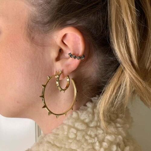 Rock Punk Spike Women Hoop Earring European 2021 New Micro Pave Cubic Zirconia CZ Geometric Circle Hoops