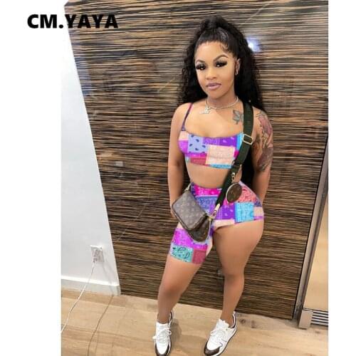 CM.YAYA Pailsey Bandanna Print High Low Shorts Set for Women Streetwear Tank Tops Matching Two Piece Set Active Tracksuit Outfit