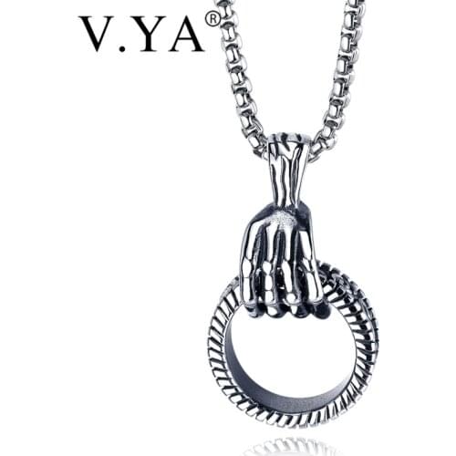 V.YA Punk Hip Hop Skeleton Hand Necklaces Stainless Steel Necklaces Cool Skeleton Hand Pendants For Male Best Gifts Dropshipping