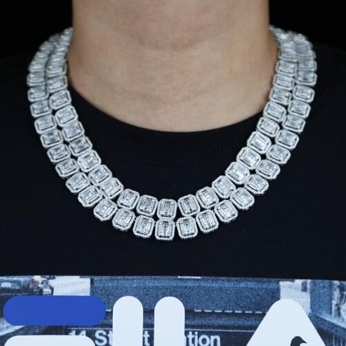 High Quality Iced Out Bling CZ Cluster Tennis Chain Hip Hop Rock Punk Men 5A Cubic Zirconia CZ Cluster Tennis Chain Necklace