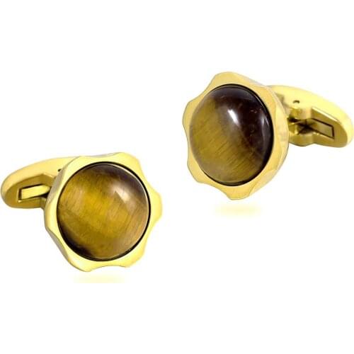 Opal Stone Sunflower Flower Stainless steel 316L 18K Gold Plating Cufflinks for Tuxedo Business Formal Shirts