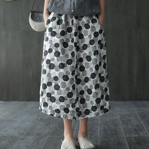 Johnature Summer New Retro Fashion Floral Print All-match Women 2 Color Half Skirts 2021 Loose Comfortable Elastic Waist Skirt