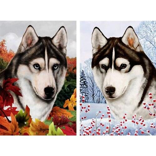 Animal Dog Husky DIY Cross Stitch Embroidery 11CT Kits Craft Needlework Set Printed Canvas Cotton Thread Home Wholesale