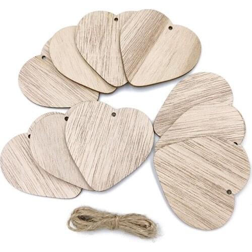 10pcs Christmas Unfinished Wood heart Blank Wood Slices Wooden Cutouts for Coasters, Painting, Writing, Staining, DIY Art Crafts