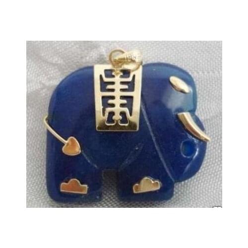 2PC Beautiful fine gild blue jades elephant necklace pendant 100% free shipping